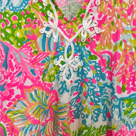 Lilly Pulitzer More Lovers Brewster Dress Cotton Short Sleeve Embroidered V Sm - Picture 3 of 5